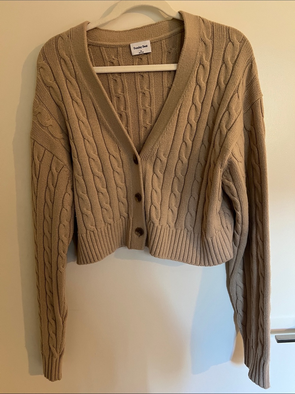 Sunday Best Cropped Cable Knit Cardigan - Tan